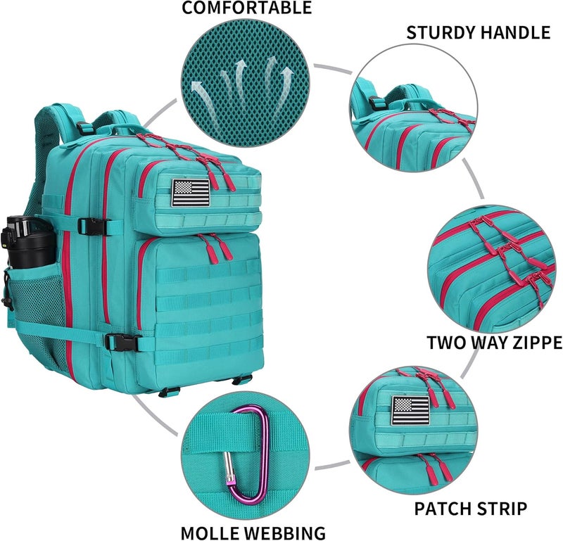 Lovelinks21 25L Tactical Military Backpack Small Travel Rucksack for Men and Women Assault Pack Bug Out Bag Molle Daypack Gym Backpack with Bottle Holder (Neon Teal) - Image 4